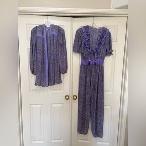 RARE VINTAGE DIANE FREIS Violet FLORAL ‎ JUMPSUIT  with pleated jacket size M